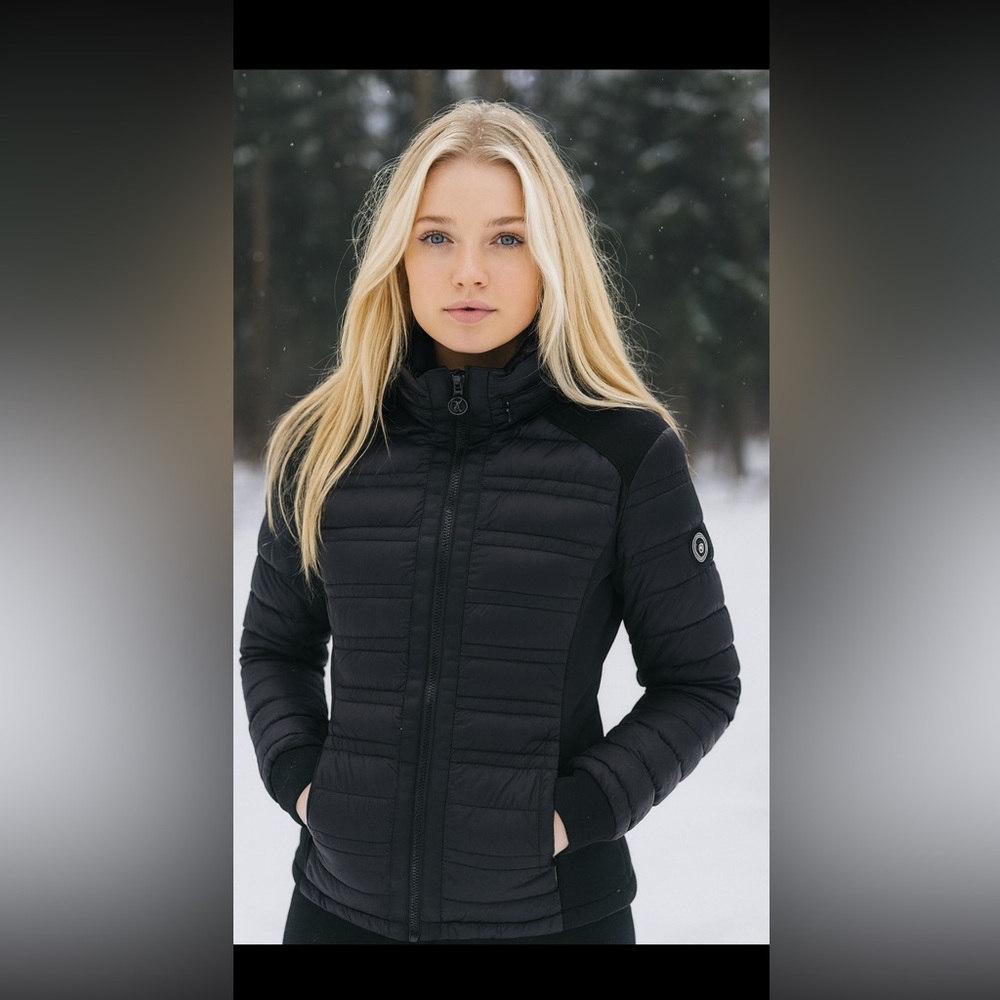 Michael Kors Womens Size Medium Black Hybrid Puffer Jacket